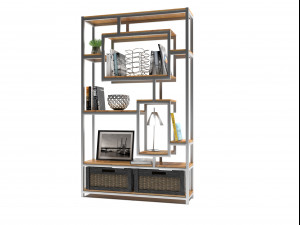 sidestand loft style shelf with decor Model 3D