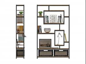 sidestand loft style shelf with decor 3D Model