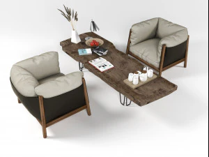 yak armchairs set 3D Model