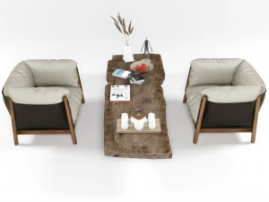yak armchairs set 3D Model