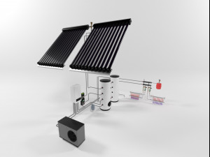 heating instalation with heat pump and solar system 3D Model