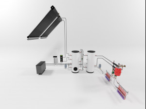 heating instalation with heat pump and solar system Model 3D