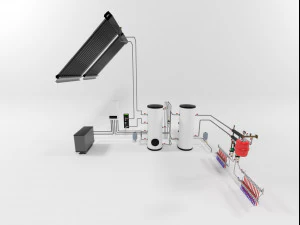 heating instalation with heat pump and solar system 3D Model