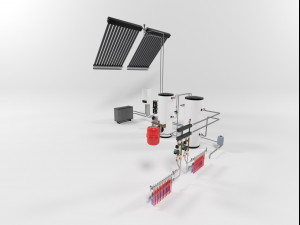 heating instalation with heat pump and solar system Model 3D