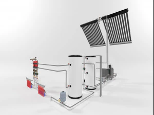 heating instalation with heat pump and solar system 3D Model