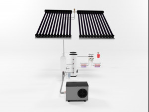 heating instalation with heat pump and solar system Model 3D