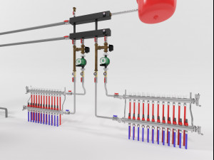 heating instalation with heat pump and solar system Model 3D