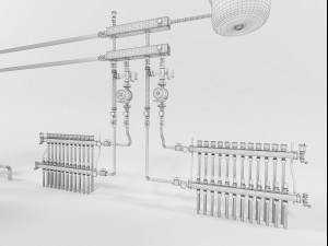 heating instalation with heat pump and solar system Model 3D