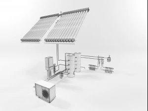 heating instalation with heat pump and solar system 3D Model