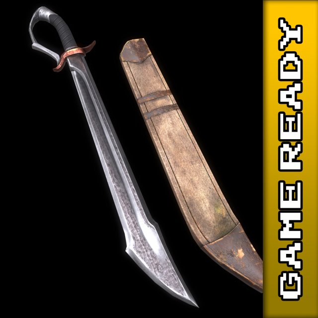 falchion sword - game ready 3D Model .c4d .max .obj .3ds .fbx .stl .blend 