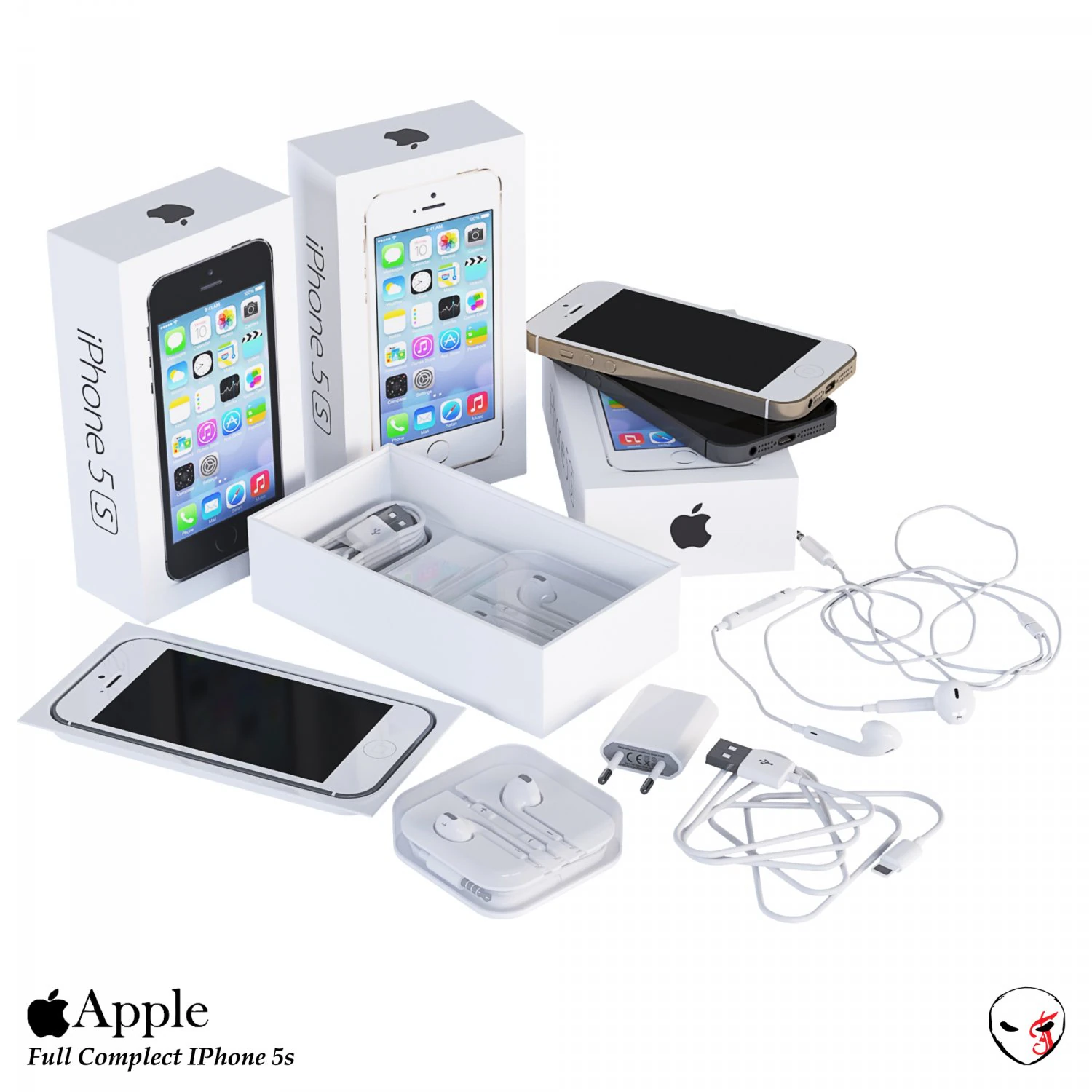 full complect apple iphone 5s 3D Model .c4d .max .obj .3ds .fbx .stl .blend 
