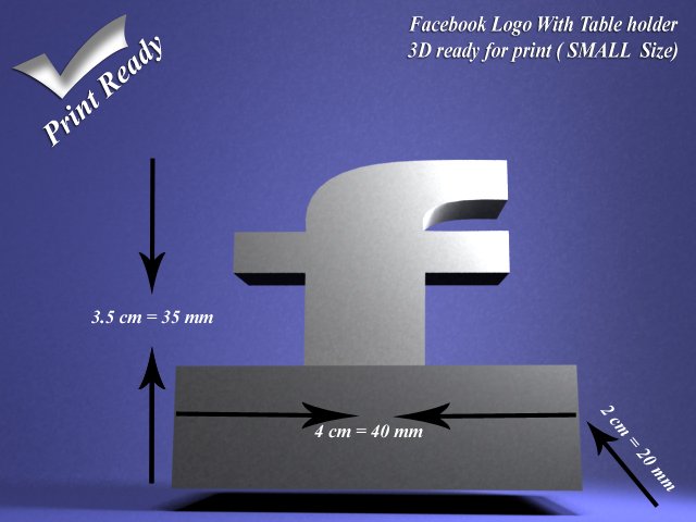facebook with holder - 3d print ready - small size 3D Print Model .c4d .max .obj .3ds .fbx .stl .blend 