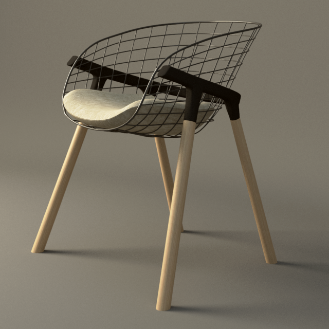 wire and wood modern chair 3D Model .c4d .max .obj .3ds .fbx .stl .blend 