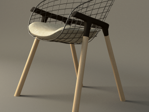 wire and wood modern chair 3D Model