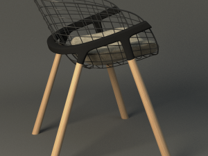 wire and wood modern chair 3D Model