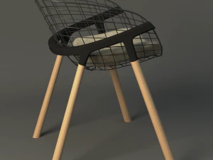 wire and wood modern chair 3D Model