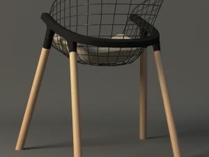 wire and wood modern chair 3D Model