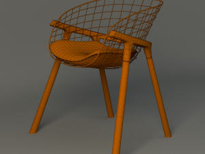 wire and wood modern chair 3D Model