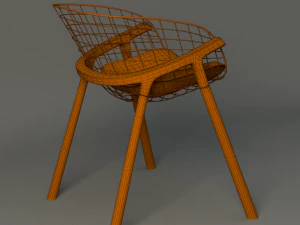 wire and wood modern chair 3D Model
