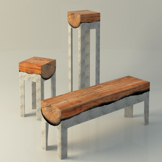 wood stools cast in aluminum 3D Model .c4d .max .obj .3ds .fbx .stl .blend 