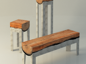 wood stools cast in aluminum 3D Model