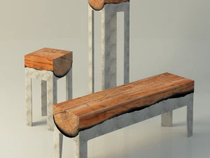 알루미늄으로 주조된 나무 의자 3D 모델