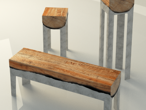 wood stools cast in aluminum 3D Model