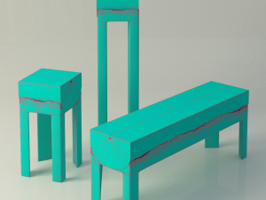wood stools cast in aluminum 3D Model