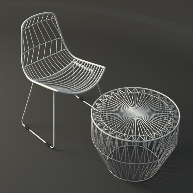 white wire table and chair Modello 3D .c4d .max .obj .3ds .fbx .stl .blend 