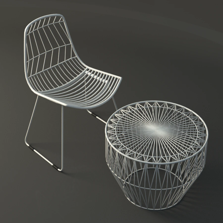white wire table and chair 3D Model .c4d .max .obj .3ds .fbx .stl .blend