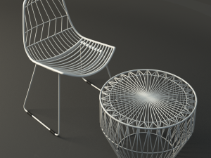white wire table and chair 3D Model