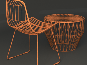 white wire table and chair Modello 3D