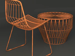 white wire table and chair 3D Model