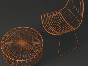 white wire table and chair 3D Model
