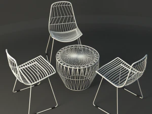 white wire table and chair 3D Model