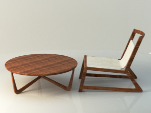 modern wooden table and chair 3D Model