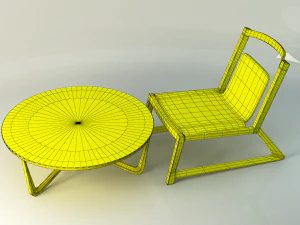modern wooden table and chair 3D Model