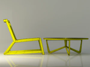 modern wooden table and chair 3D Model