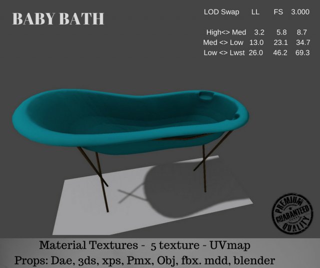 baby bath 3D Модель .c4d .max .obj .3ds .fbx .stl .blend