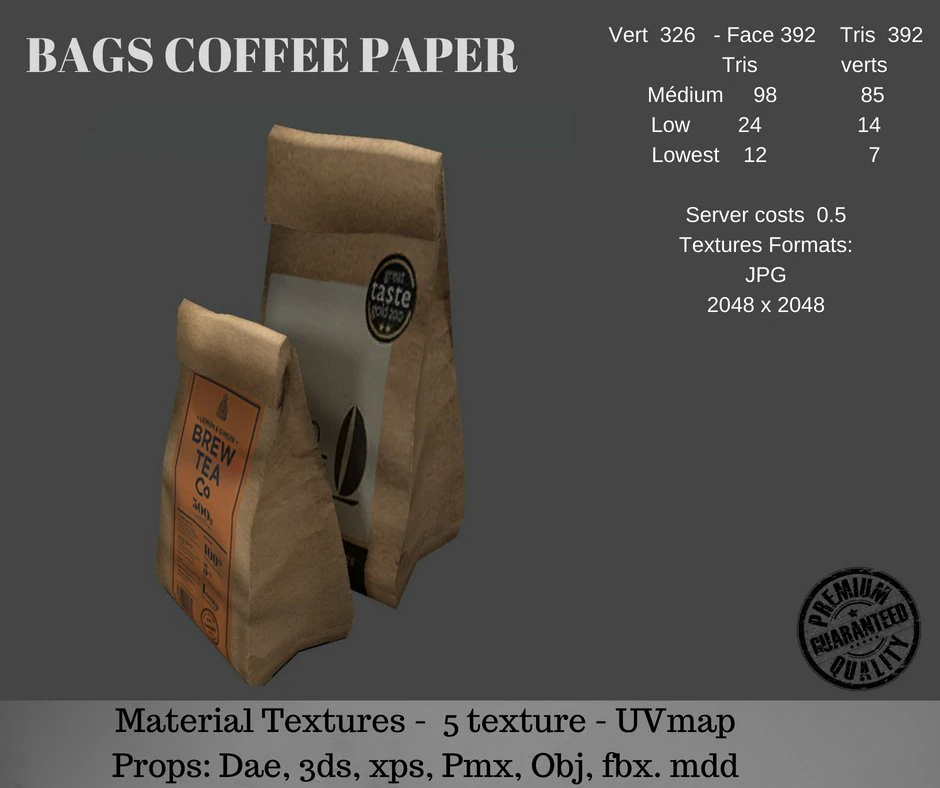 coffee bags paper 3D Model .c4d .max .obj .3ds .fbx .stl .blend 