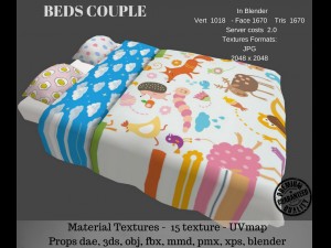 beds couple Modello 3D