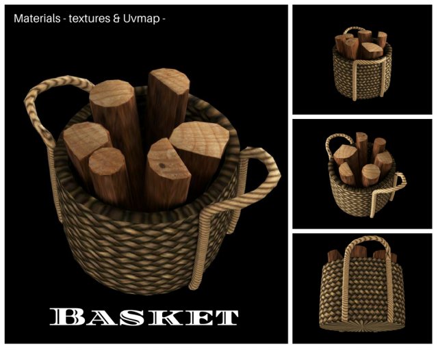 wood basket 3D मॉडल .c4d .max .obj .3ds .fbx .stl .blend 