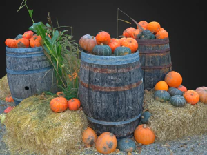 pumpkins on barrels vegetable realistic 3D Model