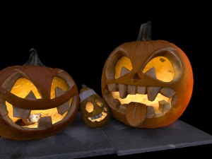 trio pumpkins halloween monster 3D Model