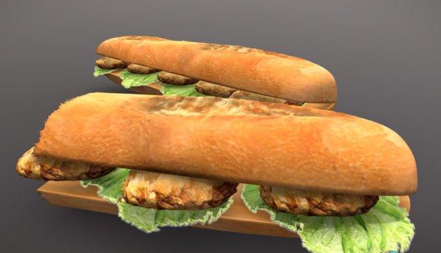 chicken baguette sandwich 3D मॉडल .c4d .max .obj .3ds .fbx .stl .blend 