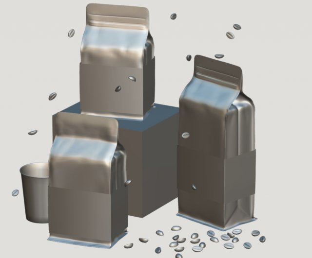 coffee bags 3D Model .c4d .max .obj .3ds .fbx .stl .blend