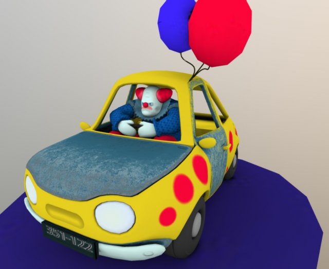 clown in car fantasy Model 3D .c4d .max .obj .3ds .fbx .stl .blend 