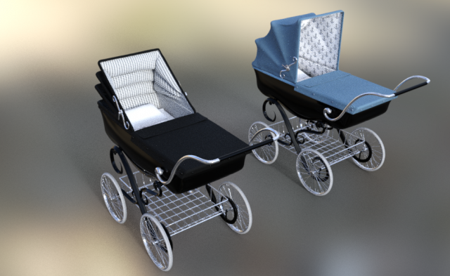 stroller car babies retro vitorian Model 3D .c4d .max .obj .3ds .fbx .stl .blend 