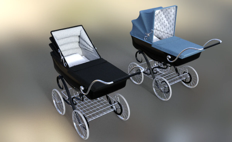 stroller car babies retro vitorian 3D Model .c4d .max .obj .3ds .fbx .stl .blend 