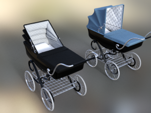stroller car babies retro vitorian 3D Model